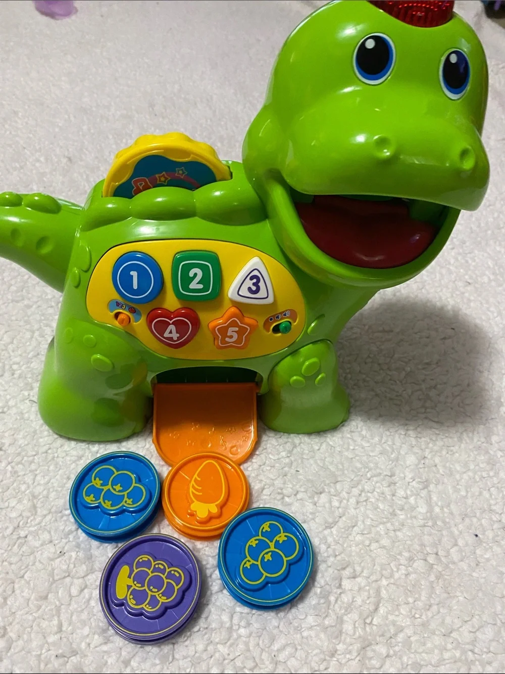 Interactive Green Dino Learning Toy with Lights and Buttons